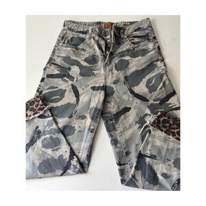 POL Denim Camouflage Distressed Jeans Leopard Print Cuff Womens Medium